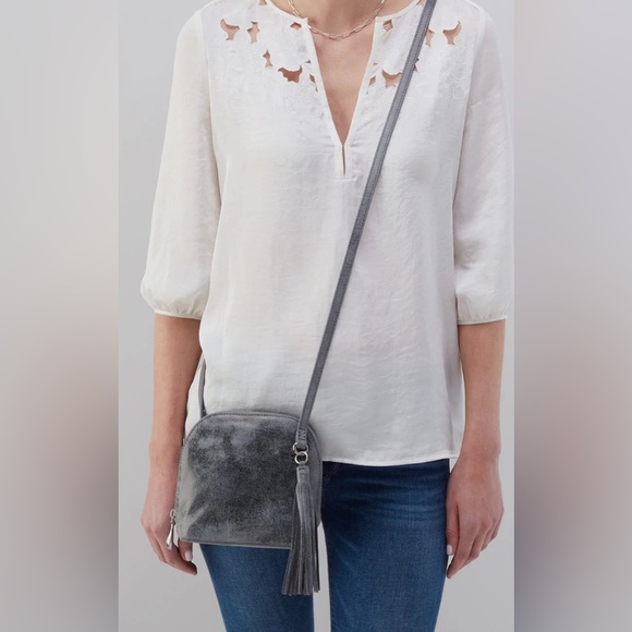 HOBO Handbag Nash Crossbody in Grey / Blue Buffed Hide Leather AUTHENTIC NWT - Picture 10 of 11